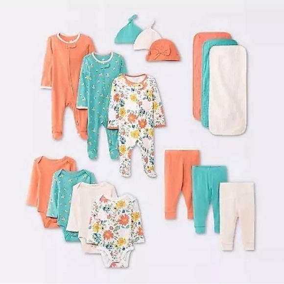 Baby 16-Piece Clothing Set - Floral and Solid Colors - Picture 2 of 7
